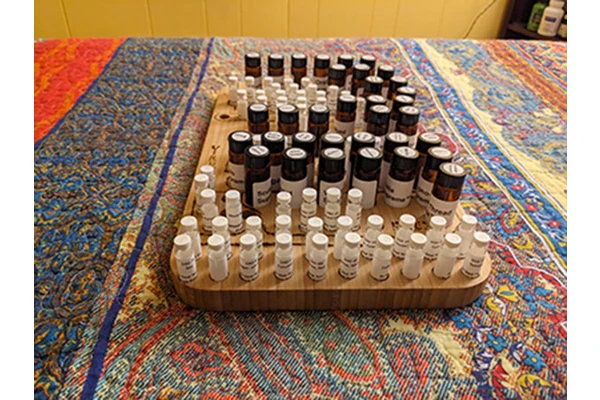Vials and supplement samples used in an Energy Kinesiology session