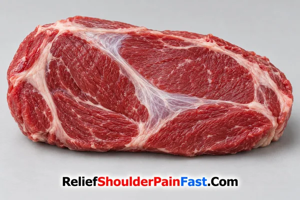 White connective tissue visible within a cut of steak