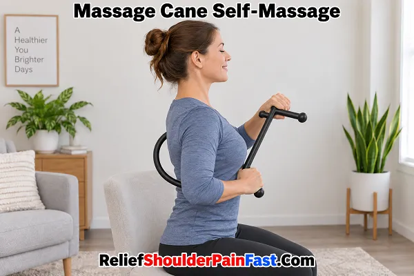 Using a curved massage cane on the upper back
