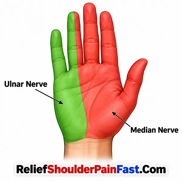 Median and ulnar nerve sensory areas of the hand