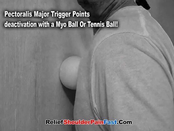 Pectoralis major massage with a ball against a wall