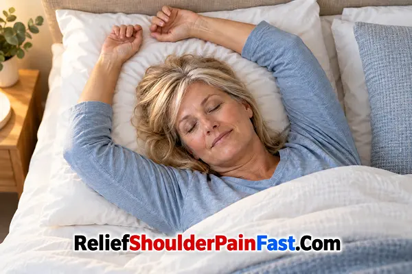 Person sleeping with both arms raised above the shoulders