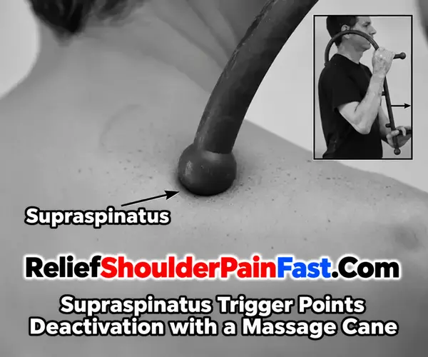 Supraspinatus self-massage using a massage cane